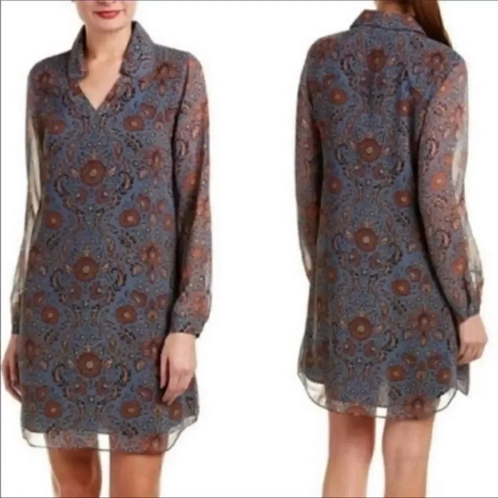 CAbi Provincial Blue Floral Tunic Dress Womens small Style 3295 V Neck Shift - Picture 7 of 7